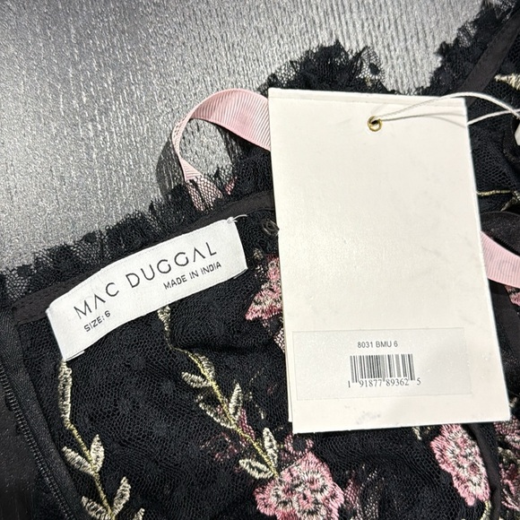 Mac Duggal Black Embroidered Long Flare Sleeve Mesh A-Line Dress - 6 - Picture 5 of 5